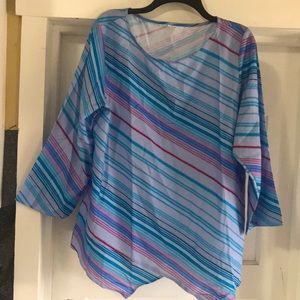 3/$15 Women’s Plus Size Handkerchief Hem 3/4 Sleeve Striped Blouse